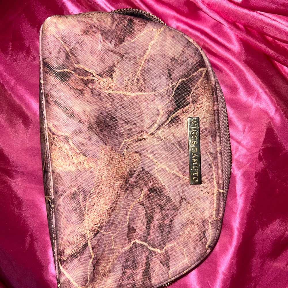 Vince Camuto Pink Marble Cosmetic Pouch with Gold Accent